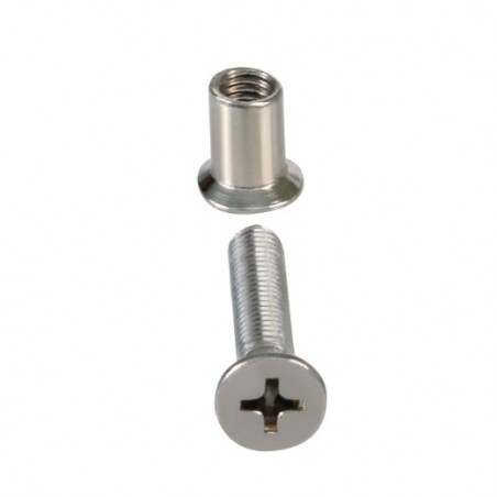 AMIG 19833  
 Tornillo + casquillo para fijación de mamparas 235  
 M5 x 26 mm  
 Acero inoxidable 18/8 y latón  
 Cromado