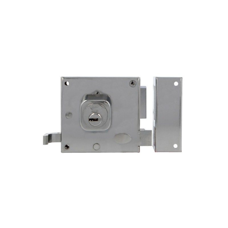 AMIG 19984  
 Cerradura sobreponer 72  
 100 x 85 mm  
 Acero  
 Cromado brillo - Derecha