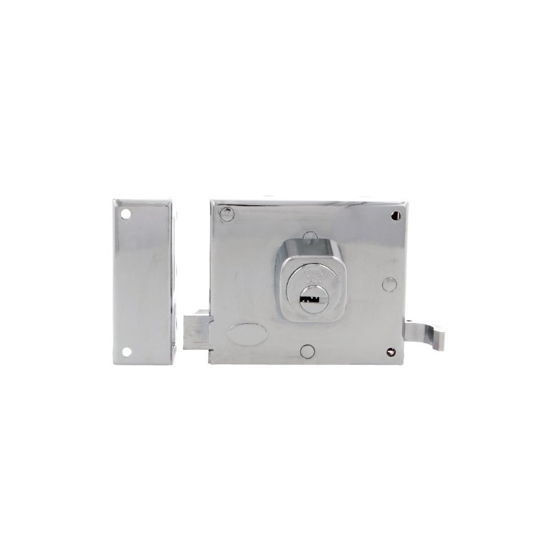 AMIG 19985  
 Cerradura sobreponer 72  
 100 x 85 mm  
 Acero  
 Cromado brillo - Izquierda