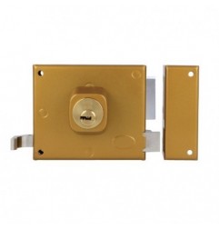 AMIG 19986  
 Cerradura sobreponer 72  
 100 x 85 mm  
 Acero  
 Esmaltado oro - Derecha