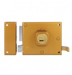 AMIG 19987  
 Cerradura sobreponer 72  
 100 x 85 mm  
 Acero  
 Esmaltado oro - Izquierda