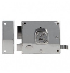AMIG 19989  
 Cerradura sobreponer 73  
 100 x 85 mm  
 Acero  
 Cromado brillo - Izquierda