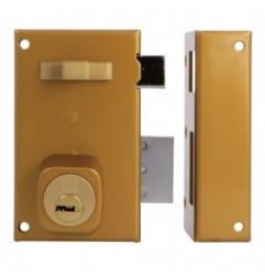 AMIG 19994  
 Cerradura sobreponer 75  
 67 x 112 mm  
 Acero  
 Esmaltado oro - Derecha