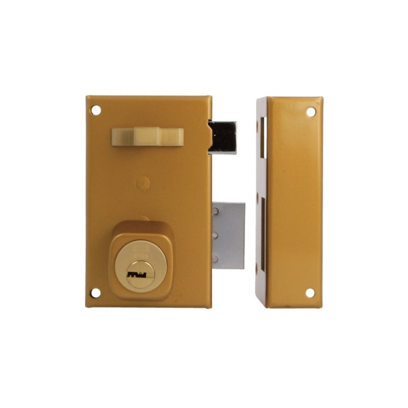 AMIG 19994  
 Cerradura sobreponer 75  
 67 x 112 mm  
 Acero  
 Esmaltado oro - Derecha