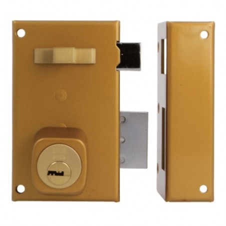 AMIG 19994  
 Cerradura sobreponer 75  
 67 x 112 mm  
 Acero  
 Esmaltado oro - Derecha
