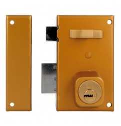 AMIG 19999  
 Cerradura sobreponer 76  
 67 x 112 mm  
 Acero  
 Esmaltado oro - Izquierda