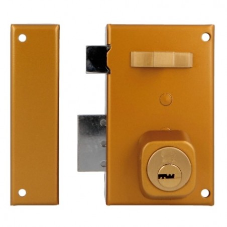 AMIG 19999  
 Cerradura sobreponer 76  
 67 x 112 mm  
 Acero  
 Esmaltado oro - Izquierda