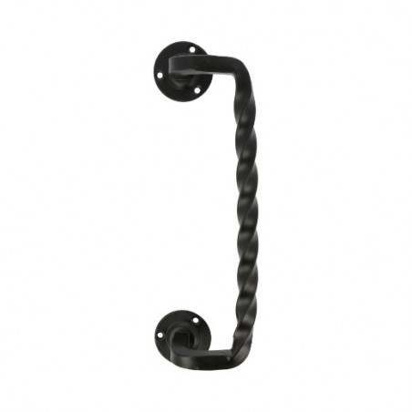 AMIG 20053  
 Manillón con roseta 103D  
 240 x 53 mm  
 Placa de acero, Tirador de zamak  
 Negro