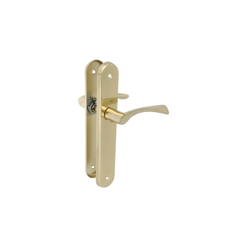 AMIG 20255  
 Manilla con placa ALBA-PA  
 238 x 40 mm  
 Acero  
 Latonado barnizado