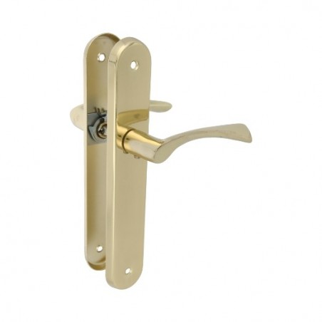 AMIG 20255  
 Manilla con placa ALBA-PA  
 238 x 40 mm  
 Acero  
 Latonado barnizado