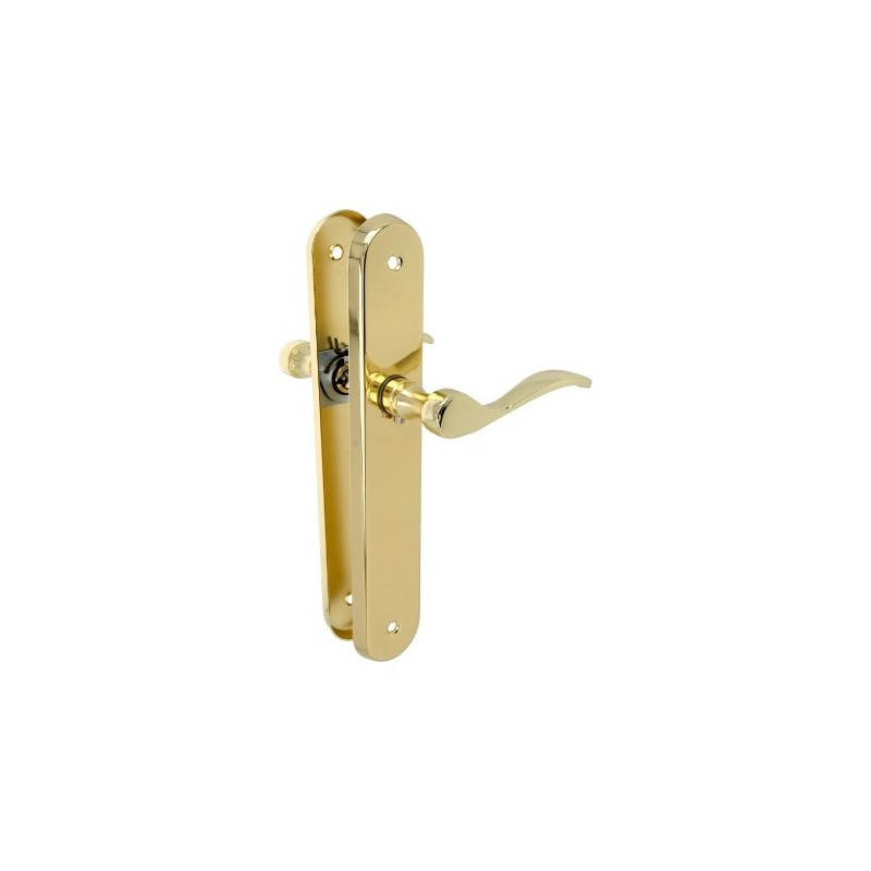 AMIG 20259  
 Manilla con placa YALTA-PA  
 237 x 40 mm  
 Acero  
 Latonado barnizado