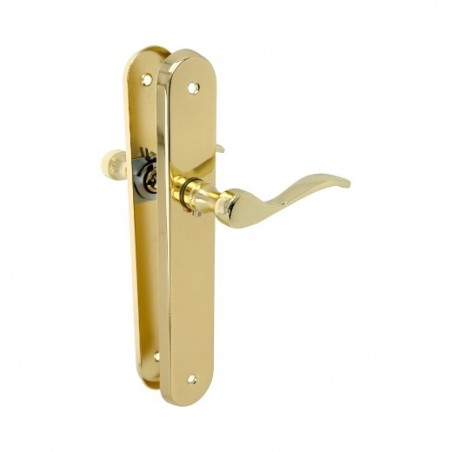 AMIG 20259  
 Manilla con placa YALTA-PA  
 237 x 40 mm  
 Acero  
 Latonado barnizado