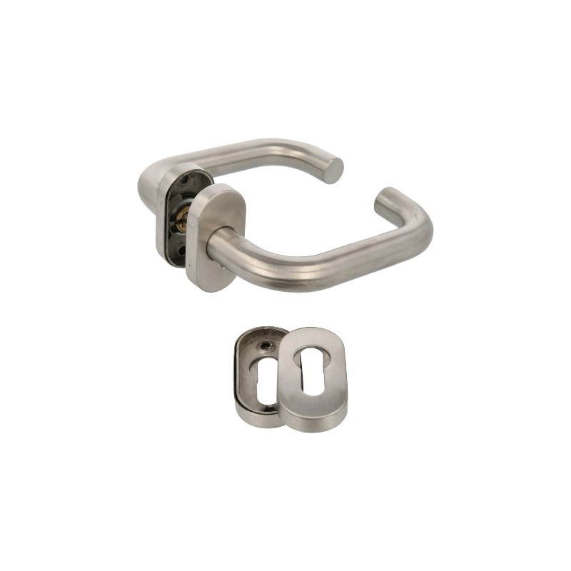 AMIG 20269  
 Manilla con roseta 3O  
 61 x 32 mm  
 Acero inoxidable 18/8  
 Mate