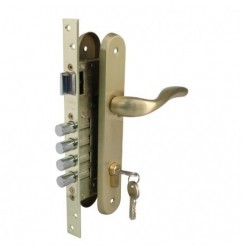 AMIG 20475  
 Kit cerradura madera + manilla 9-1  
 Cromado mate