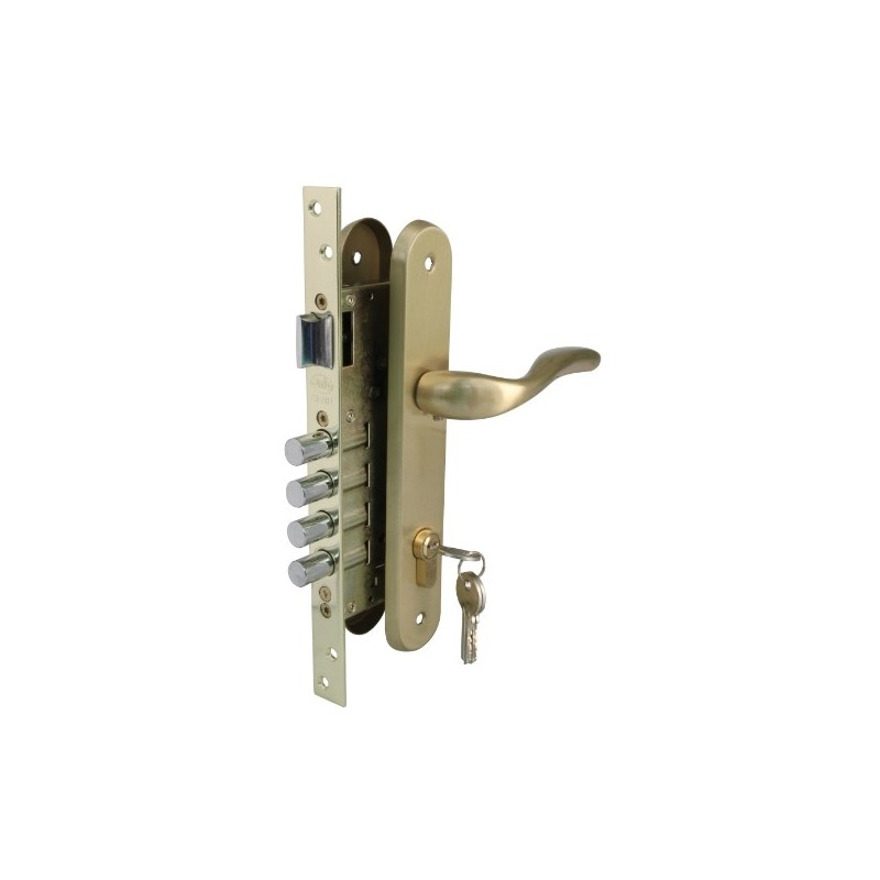AMIG 20475  
 Kit cerradura madera + manilla 9-1  
 Cromado mate
