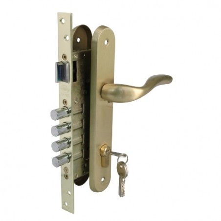 AMIG 20475  
 Kit cerradura madera + manilla 9-1  
 Cromado mate