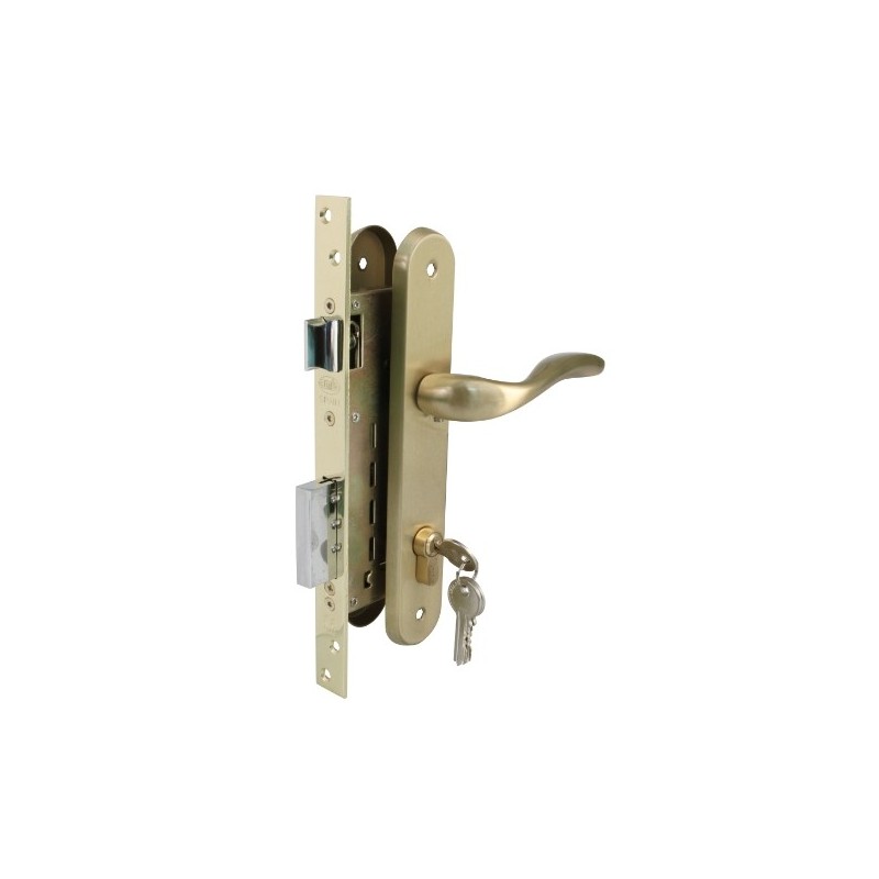 AMIG 20478  
 Kit cerradura madera + manilla 10  
 Latonado barnizado
