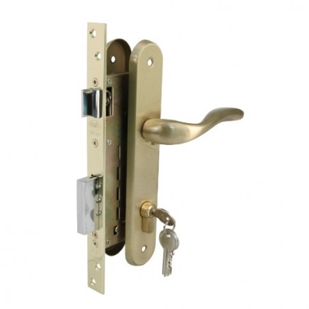 AMIG 20478  
 Kit cerradura madera + manilla 10  
 Latonado barnizado