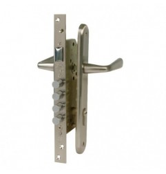 AMIG 20926  
 Kit cerradura madera + manilla 1-3  
 Cromado mate
