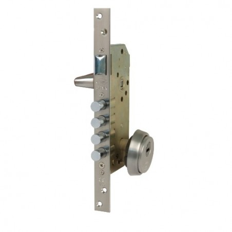 AMIG 20928  
 Kit cerradura madera + manilla 3-3  
 Cromado mate