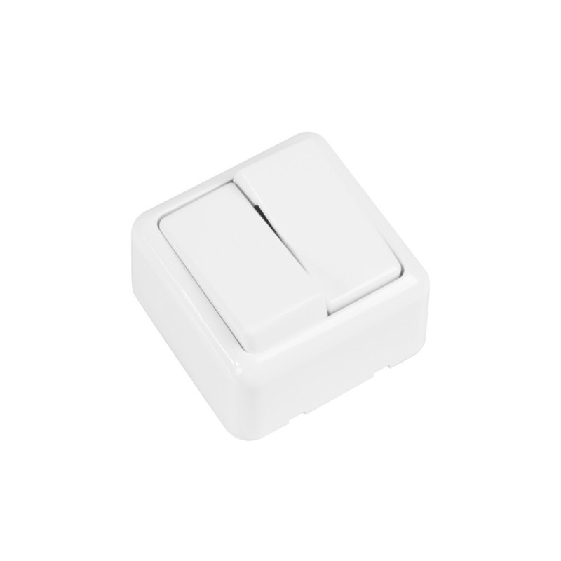AMIG 21183  
 Interruptor doble de sobreponer 383  
 60 x 60 mm  
 Policarbonato  
 Blanco