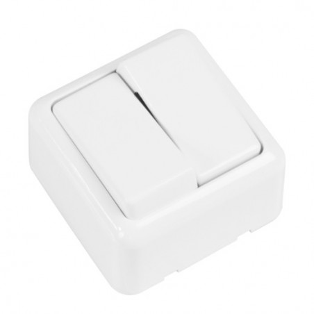 AMIG 21183  
 Interruptor doble de sobreponer 383  
 60 x 60 mm  
 Policarbonato  
 Blanco