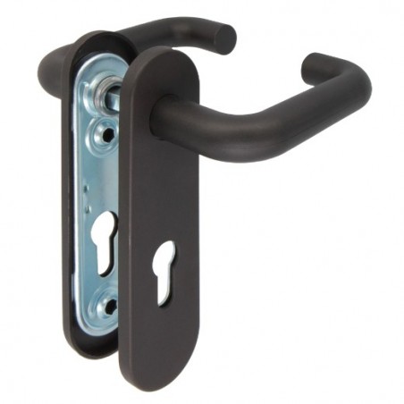 AMIG 21283  
 Manilla con placa 3PB72  
 172 x 46 mm  
 Acero + polipropileno  
 Negro