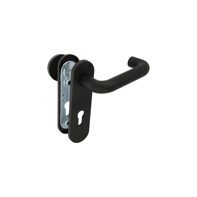 AMIG 21284  
 Manilla + pomo fijo 3PB72  
 172 x 46 mm  
 Acero + polipropileno  
 Negro
