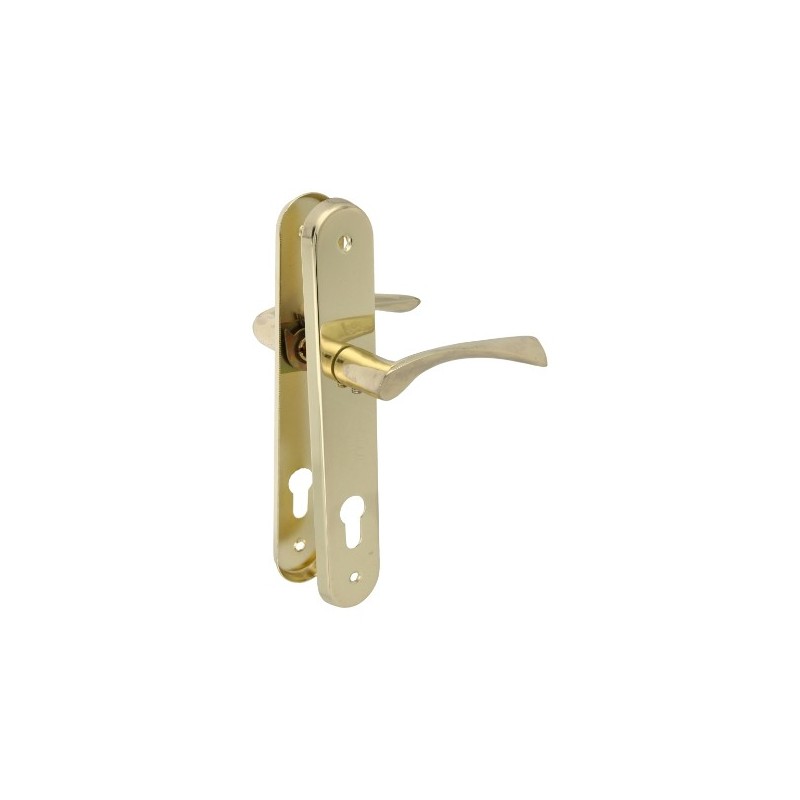 AMIG 21382  
 Manilla con placa ALBA-PAB  
 238 x 40 mm  
 Acero  
 Latonado barnizado
