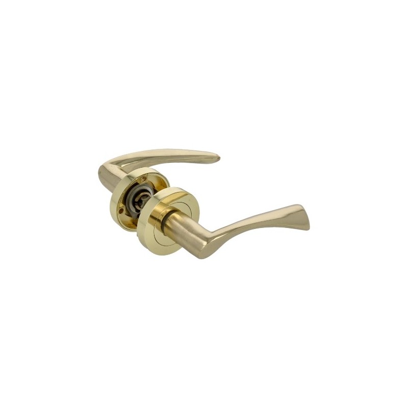 AMIG 21384  
 Manilla con roseta ALBA-RZ  
 Ø52 mm  
 Zamak  
 Latonado barnizado