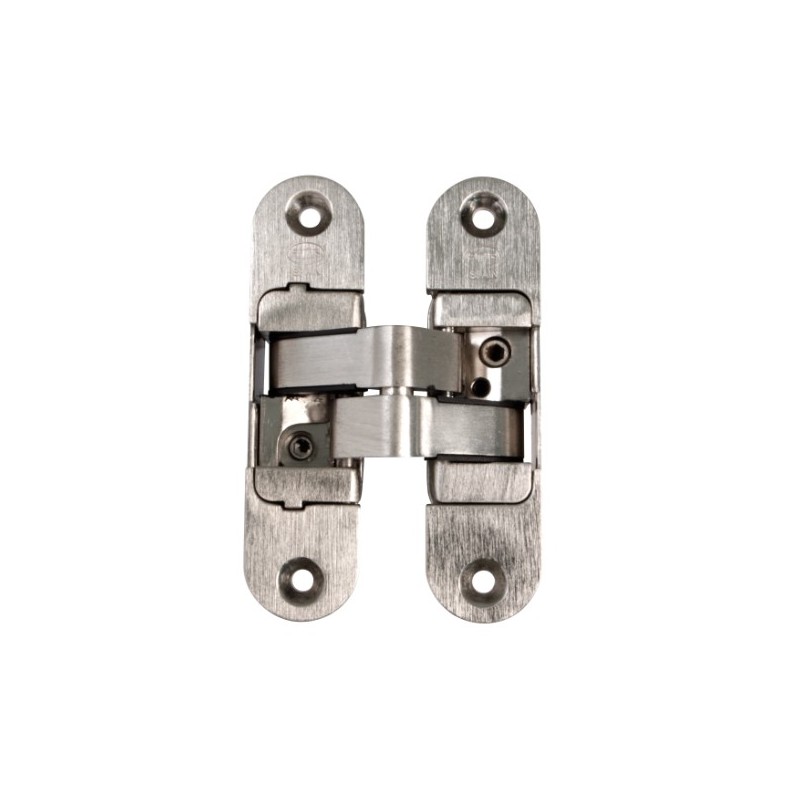 AMIG 21792  
 Bisagra oculta 1028  
 111 x 29 x 37 mm  
 Zamak  
 Cromado mate - Izquierda