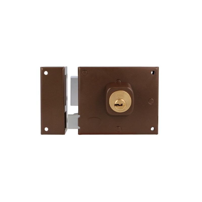 AMIG 21967  
 Cerradura sobreponer 72  
 100 x 85 mm  
 Acero  
 Marrón - Izquierda