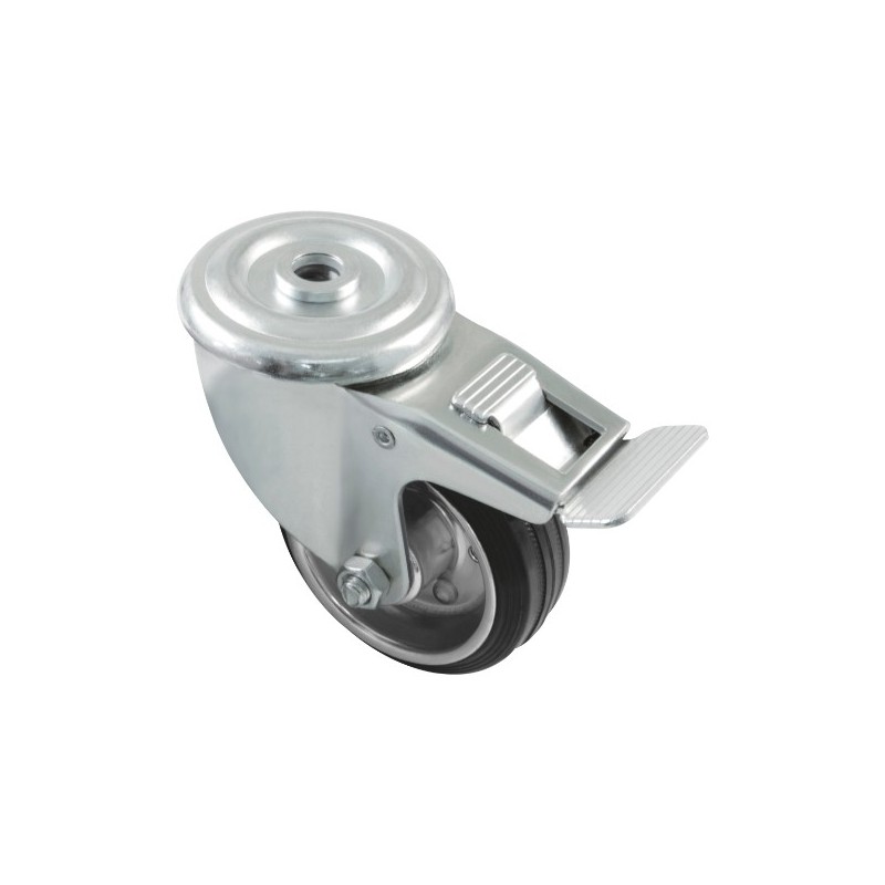 AMIG 22377  
 Rueda con agujero y freno 2525  
 Ø80 mm  
 Goma  
 Negro
