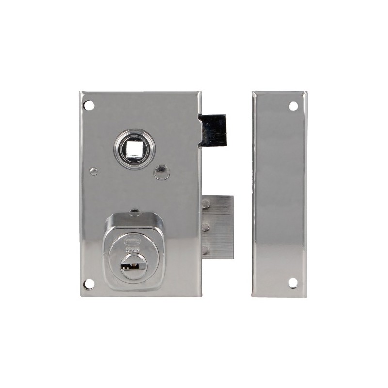 AMIG 22388  
 Cerradura sobreponer 75N  
 67 x 112 mm  
 Acero  
 Cromado brillo - Derecha