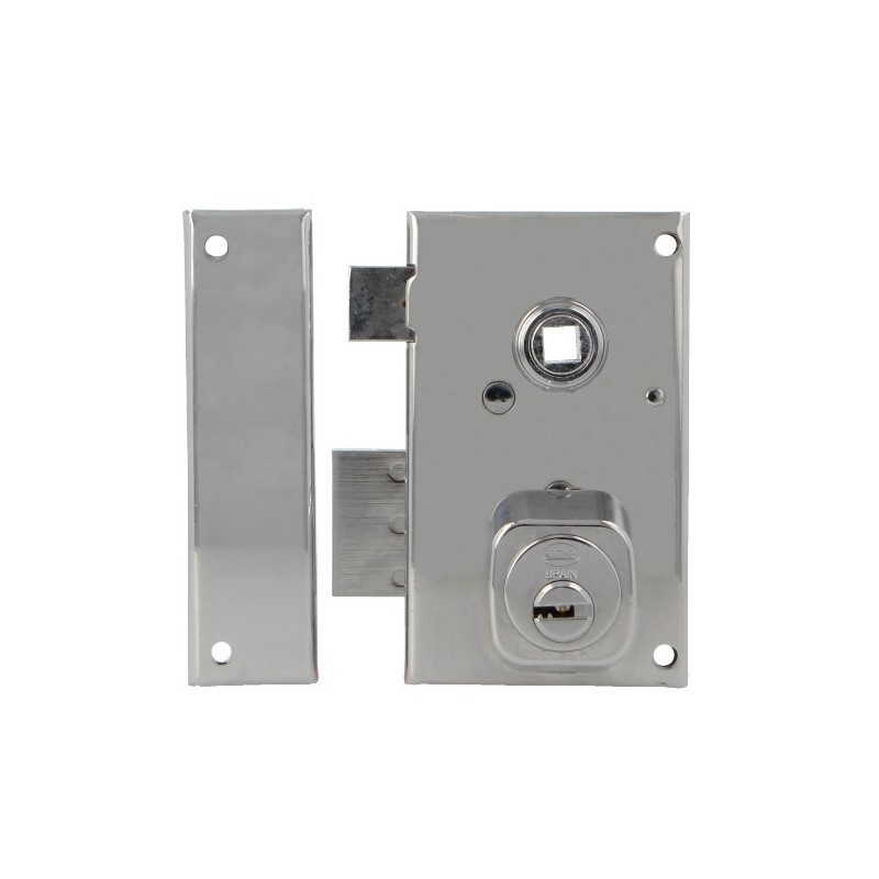 AMIG 22391  
 Cerradura sobreponer 75N  
 67 x 112 mm  
 Acero  
 Cromado brillo - Izquierda