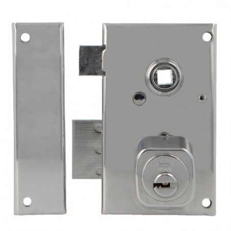 AMIG 22391  
 Cerradura sobreponer 75N  
 67 x 112 mm  
 Acero  
 Cromado brillo - Izquierda