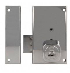 AMIG 22397  
 Cerradura sobreponer 75P  
 67 x 112 mm  
 Acero  
 Cromado brillo - Izquierda