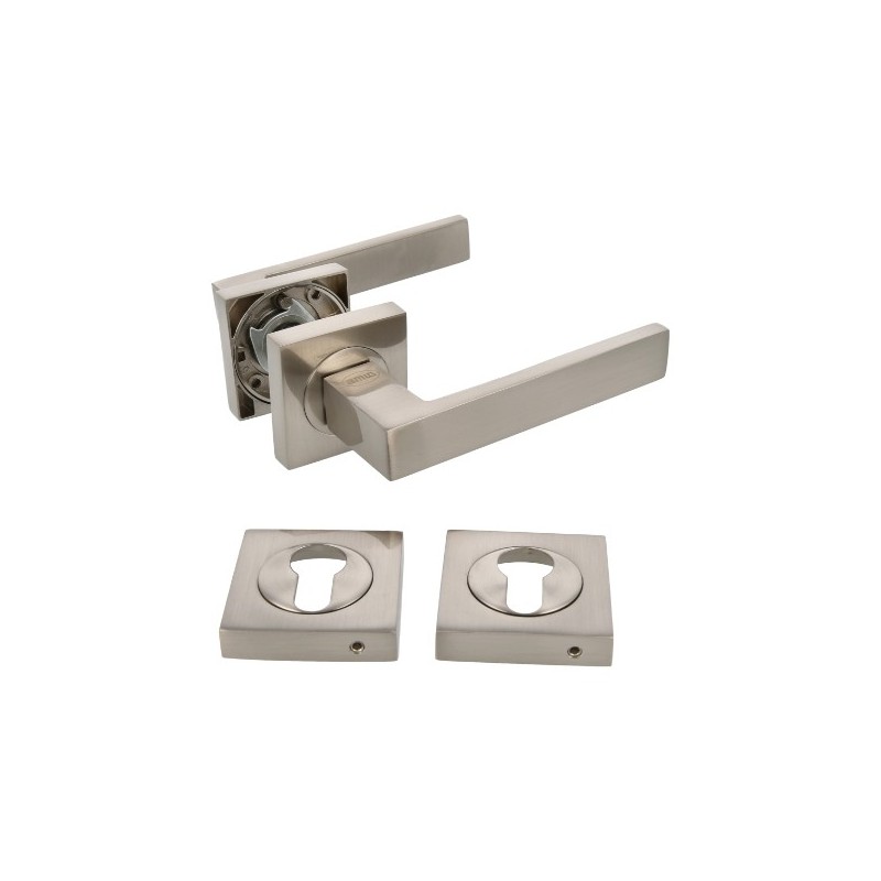 AMIG 22514  
 Manilla con roseta + bocallaves CADIZ  
 51 x 51 mm  
 Aluminio  
 Satinado