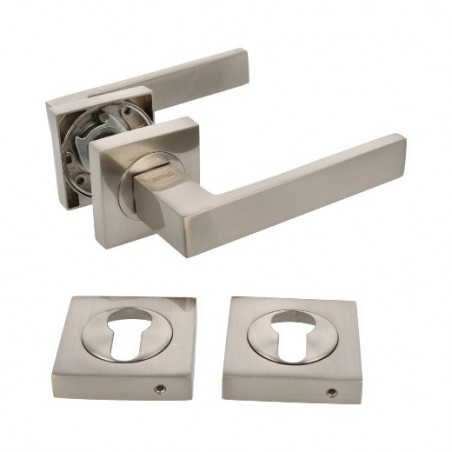AMIG 22514  
 Manilla con roseta + bocallaves CADIZ  
 51 x 51 mm  
 Aluminio  
 Satinado