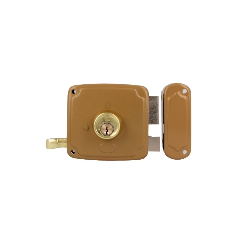 AMIG 22562  
 Cerradura sobreponer 72U  
 85 x 95 mm  
 Acero  
 Esmaltado oro - Derecha