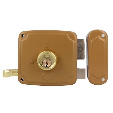 AMIG 22562  
 Cerradura sobreponer 72U  
 85 x 95 mm  
 Acero  
 Esmaltado oro - Derecha