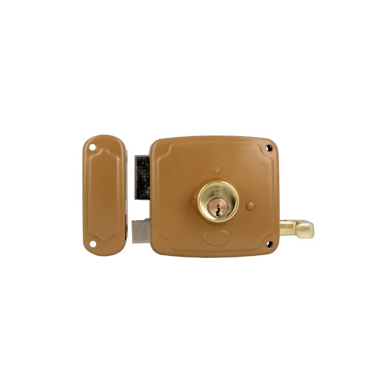 AMIG 22563  
 Cerradura sobreponer 72U  
 85 x 95 mm  
 Acero  
 Esmaltado oro - Izquierda