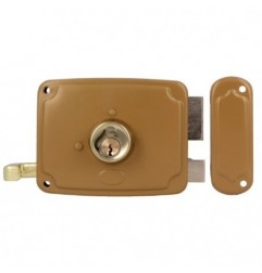 AMIG 22566  
 Cerradura sobreponer 72U  
 120 x 95 mm  
 Acero  
 Esmaltado oro - Derecha