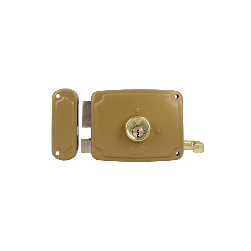AMIG 22567  
 Cerradura sobreponer 72U  
 120 x 95 mm  
 Acero  
 Esmaltado oro - Izquierda
