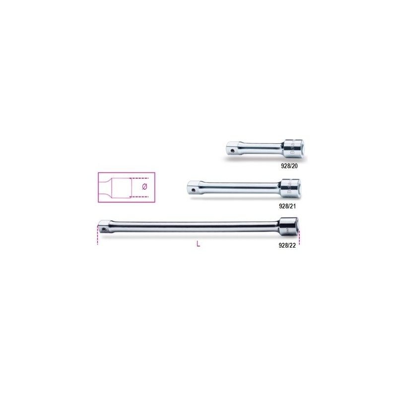 928/21 Alargadera con cuadrado macho y hembra de 3/4&quot,, cromada
