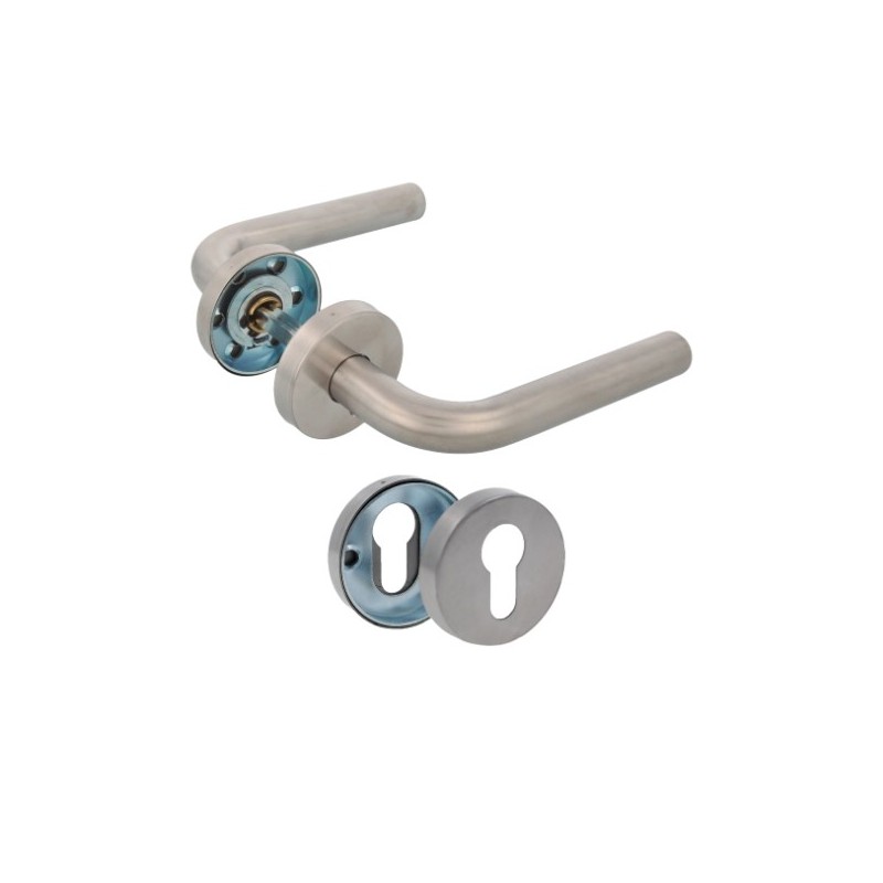 AMIG 22619  
 Manilla con roseta 4RBX  
 Ø53 mm  
 Acero inoxidable  
 Mate