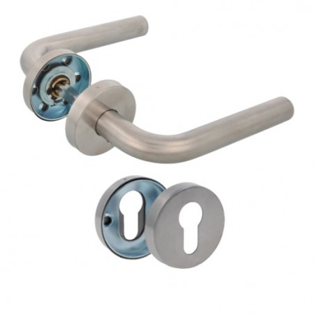 AMIG 22619  
 Manilla con roseta 4RBX  
 Ø53 mm  
 Acero inoxidable  
 Mate