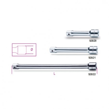 928/22 Alargadera con cuadrado macho y hembra de 3/4&quot,, cromada