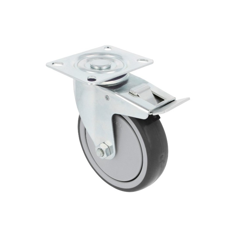 AMIG 23039  
 Rueda con pletina y freno 2530  
 Ø100 mm  
 Goma  
 Gris