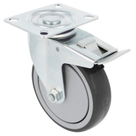 AMIG 23039  
 Rueda con pletina y freno 2530  
 Ø100 mm  
 Goma  
 Gris